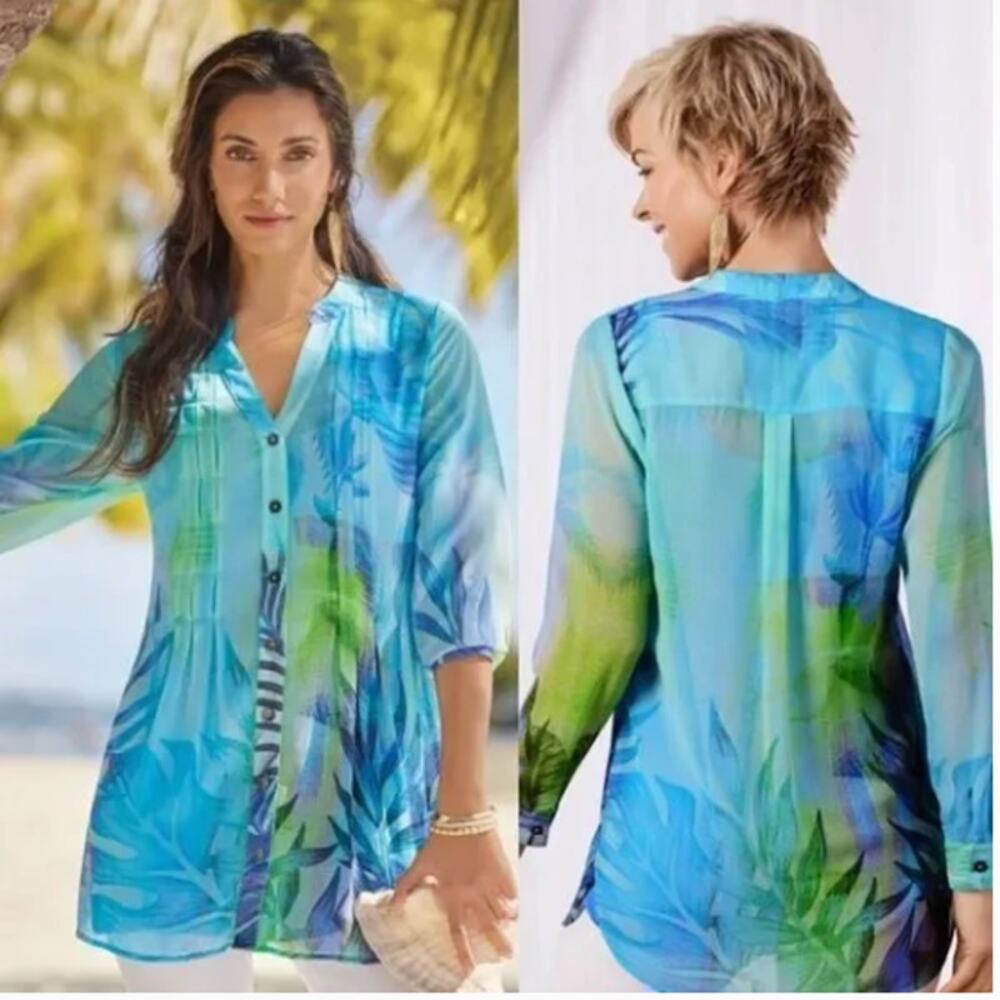 Soft Surroundings Size Large Button Down Top Cami… - image 1